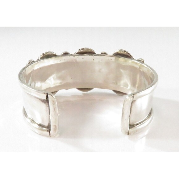 Stunning Sterling Silver Triple Blue Gem Turquoise Navajo Style Unsigned Cuff - Picture 4 of 12